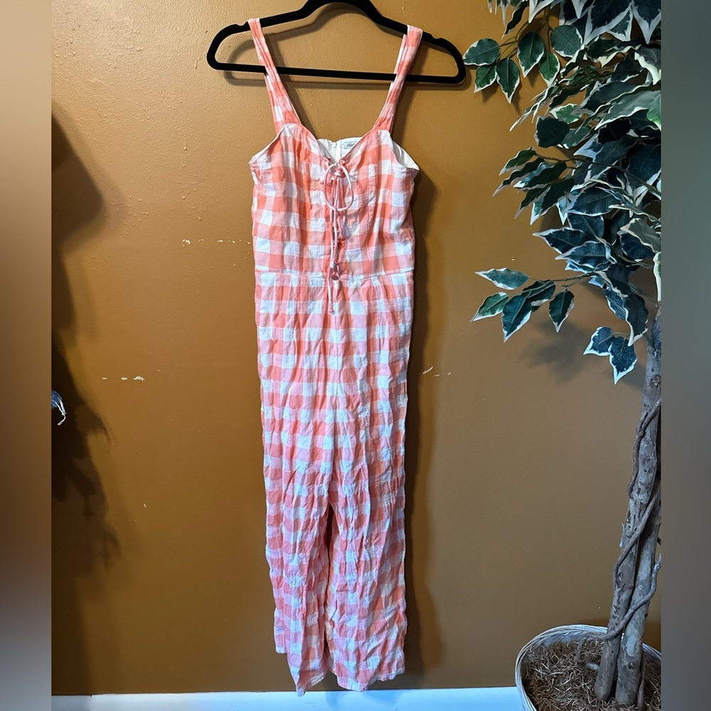 salmon gingham crop jumpsuit